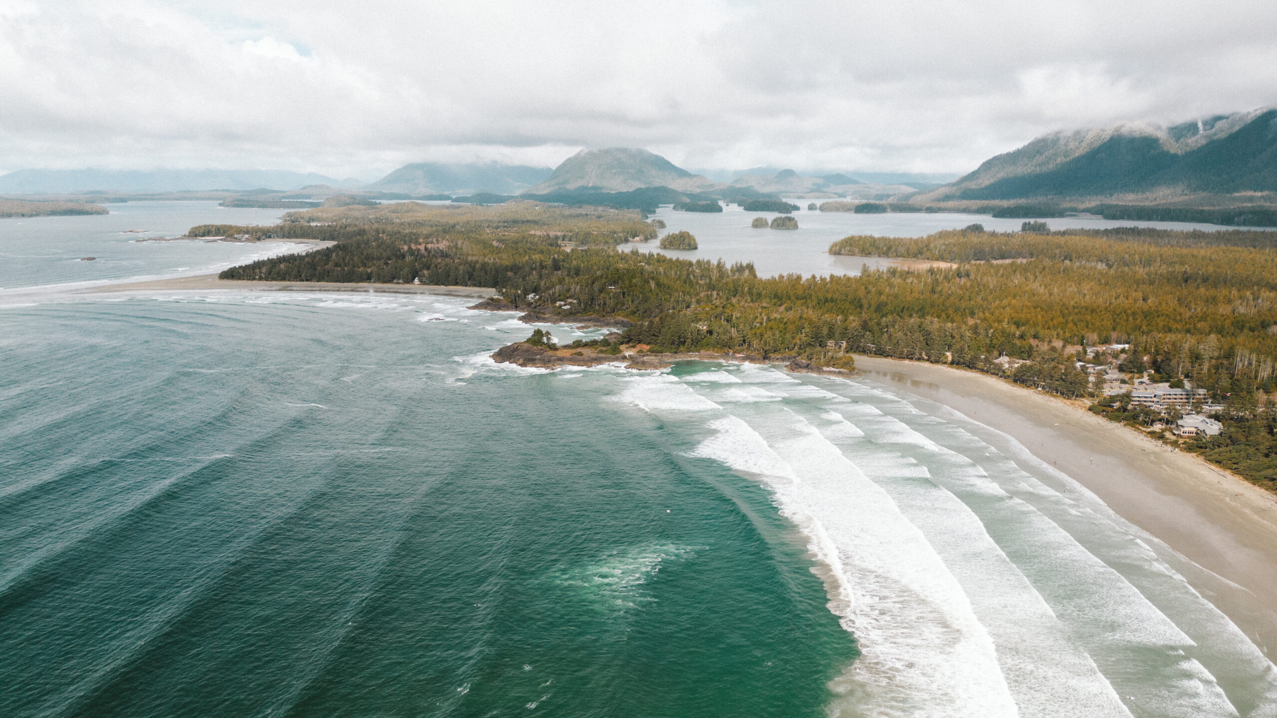Drone photography image of Cox Bay, in Tofino BC